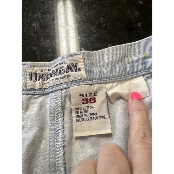 Vintage 90s Y2K Unionbay Men's Denim Blue Jean Shorts Stone Wash 36 Pleated Jort - Picture 2 of 8